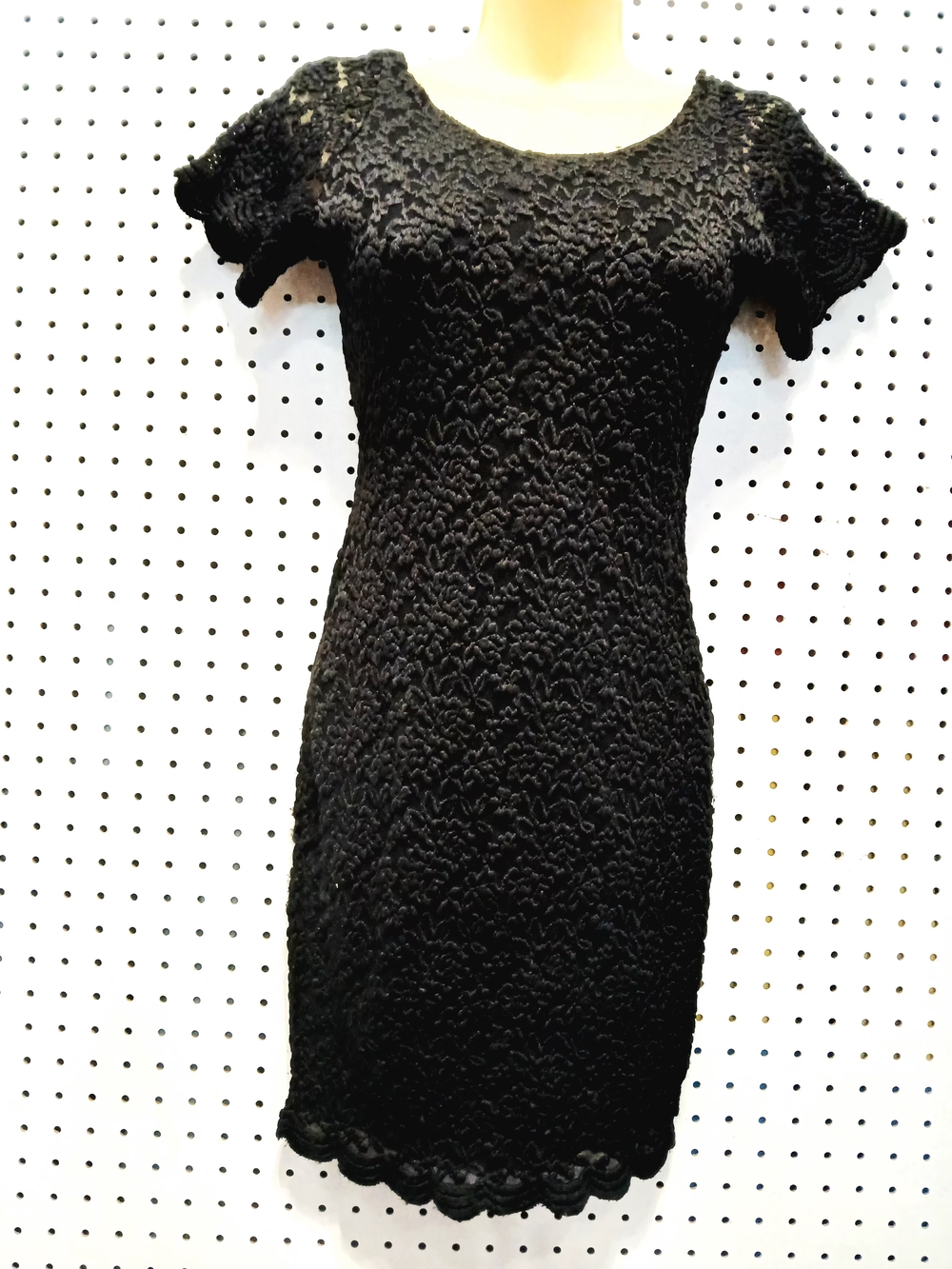 Love Chelsley Classic Black Lace Mini Dress with Short Sleeves